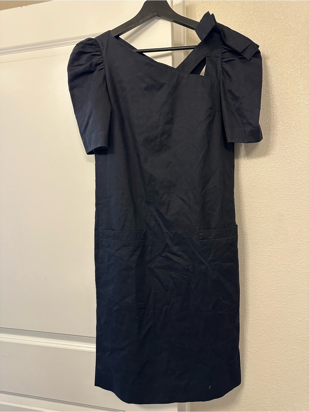Vintage Teri Jon by Rickie Freeman Black Puff Sleeve Midi Dress Size 2